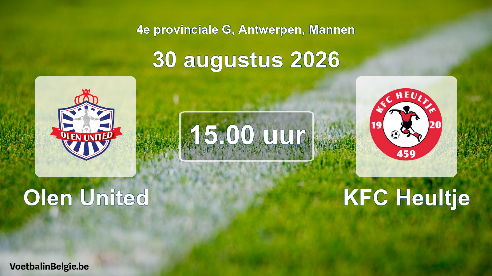 Geplande wedstrijd mannenvoetbal: Olen United - KFC Heultje (30 augustus 2026)