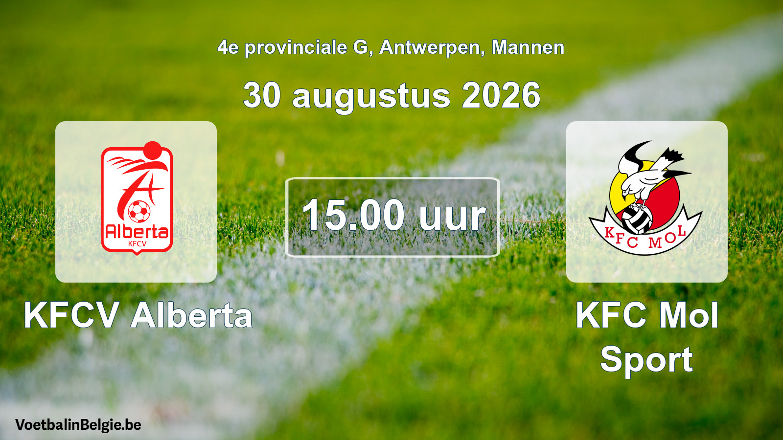 Geplande wedstrijd mannenvoetbal: KFCV Alberta - KFC Mol Sport (30 augustus 2026)