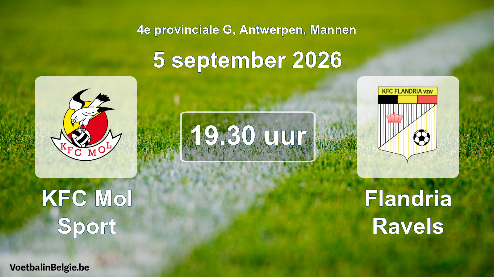 Geplande wedstrijd mannenvoetbal: KFC Mol Sport - Flandria Ravels (5 september 2026)
