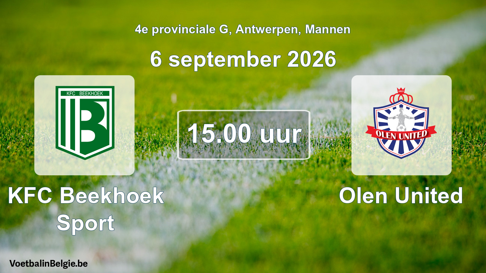 Geplande wedstrijd mannenvoetbal: KFC Beekhoek Sport - Olen United (6 september 2026)