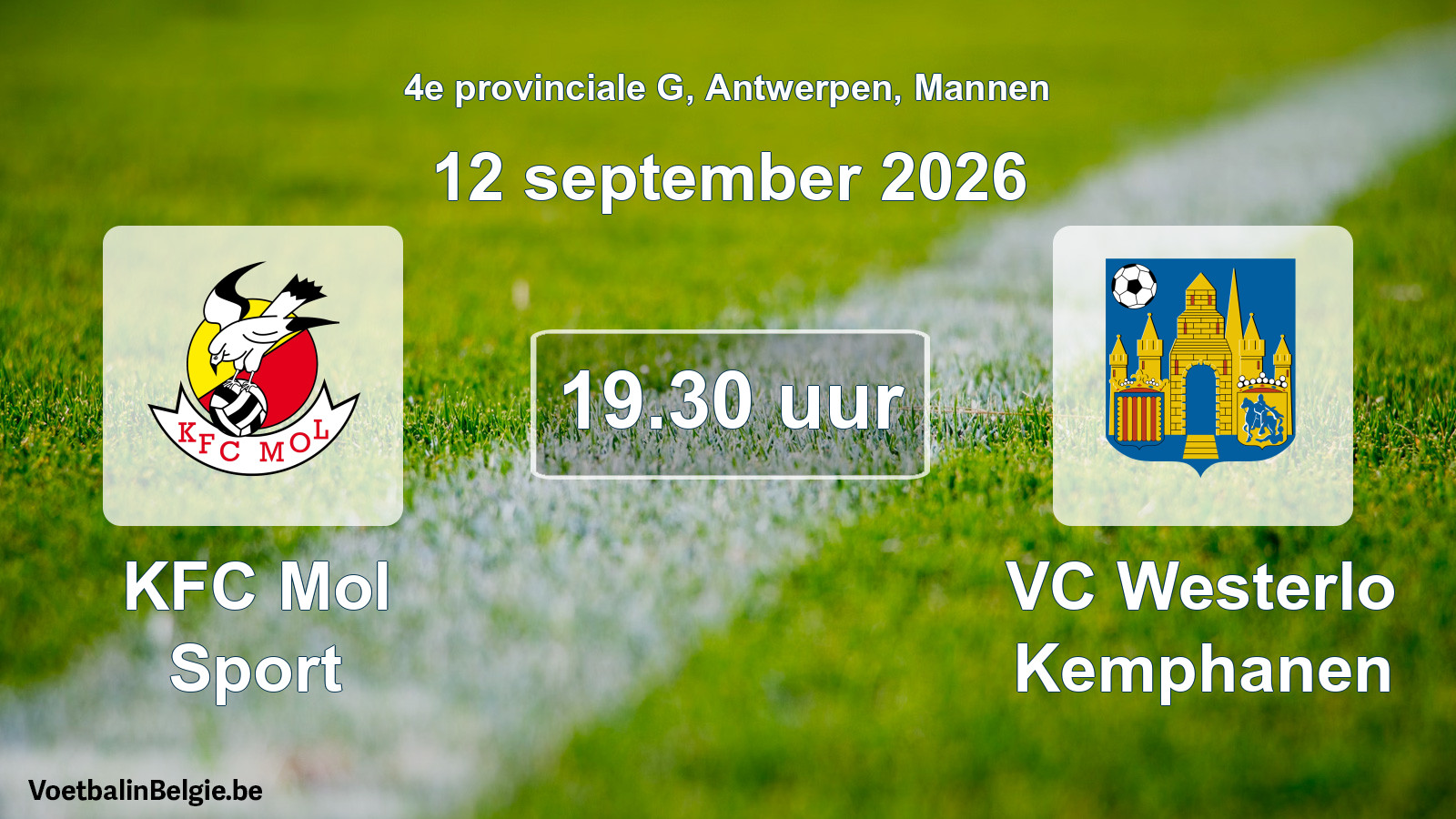 Geplande wedstrijd mannenvoetbal: KFC Mol Sport - VC Westerlo Kemphanen (12 september 2026)