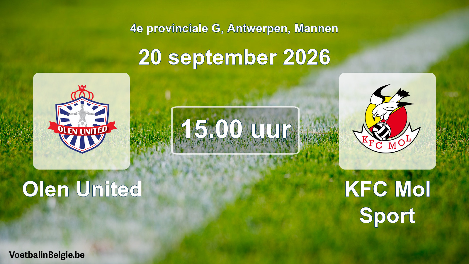 Geplande wedstrijd mannenvoetbal: Olen United - KFC Mol Sport (20 september 2026)