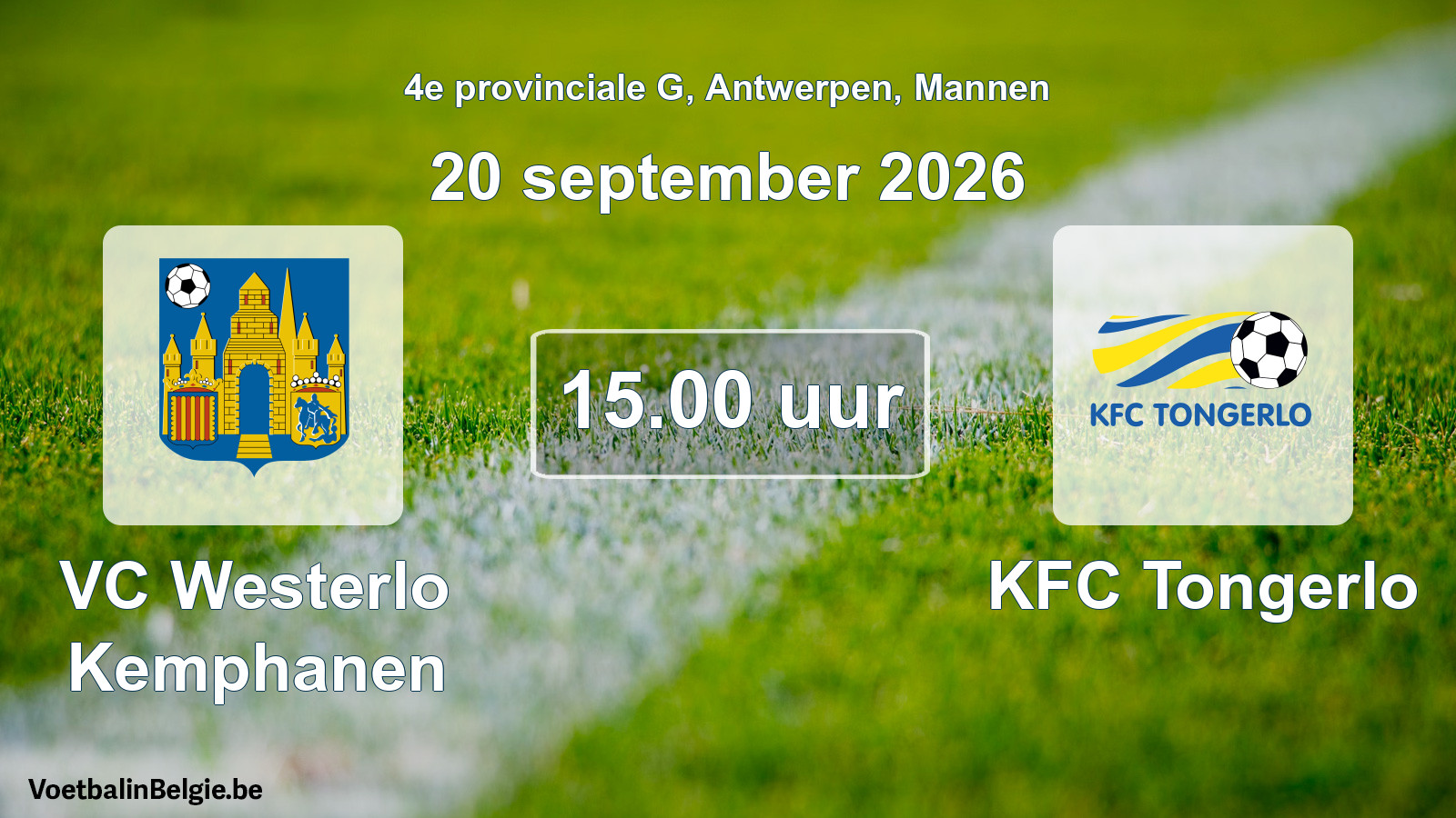 Geplande wedstrijd mannenvoetbal: VC Westerlo Kemphanen - KFC Tongerlo (20 september 2026)