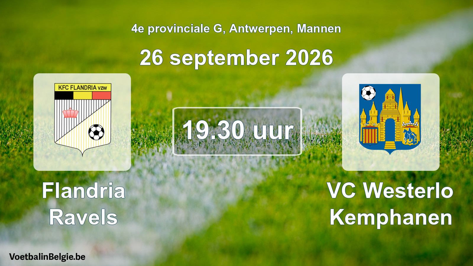 Geplande wedstrijd mannenvoetbal: Flandria Ravels - VC Westerlo Kemphanen (26 september 2026)