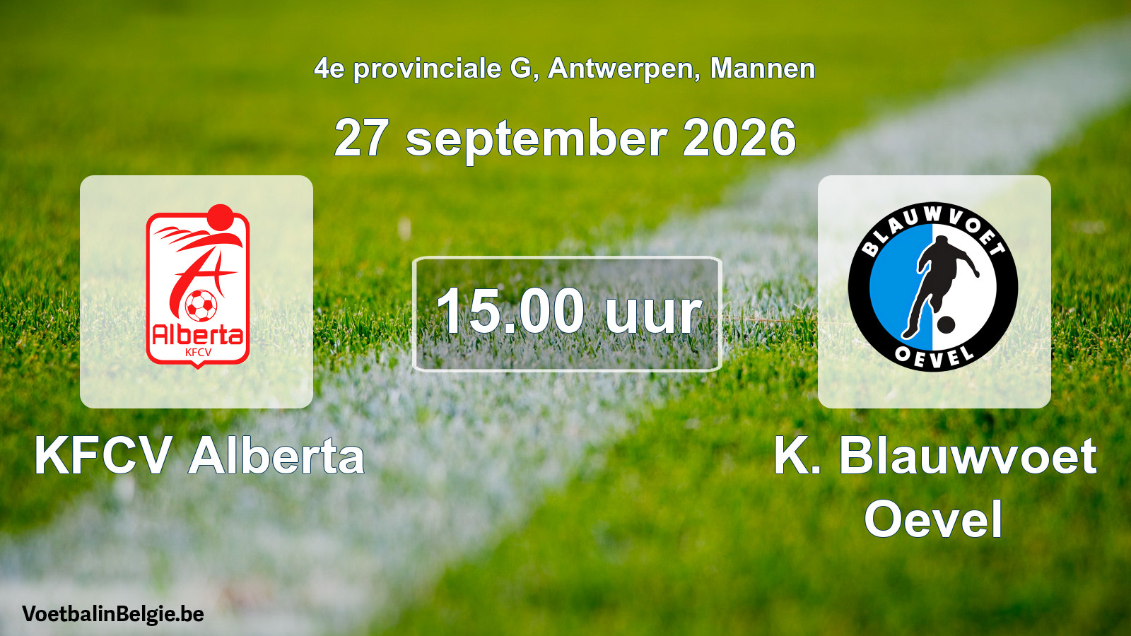 Geplande wedstrijd mannenvoetbal: KFCV Alberta - K. Blauwvoet Oevel (27 september 2026)