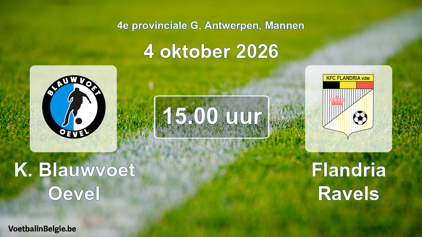 Geplande wedstrijd mannenvoetbal: K. Blauwvoet Oevel - Flandria Ravels (4 oktober 2026)