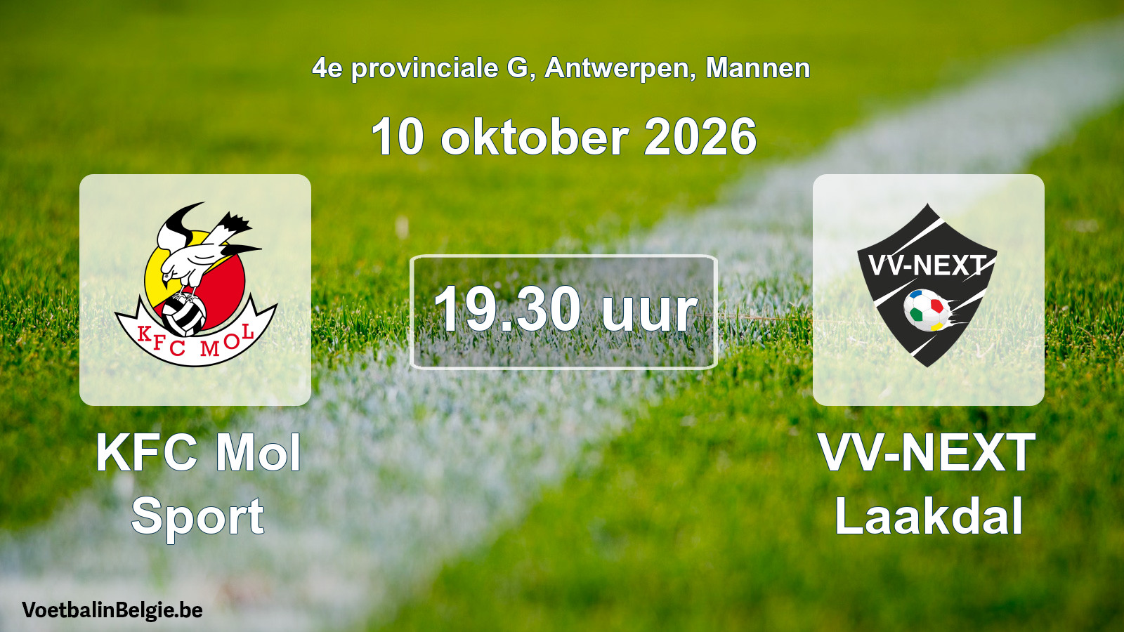 Geplande wedstrijd mannenvoetbal: KFC Mol Sport - VV-NEXT Laakdal (10 oktober 2026)