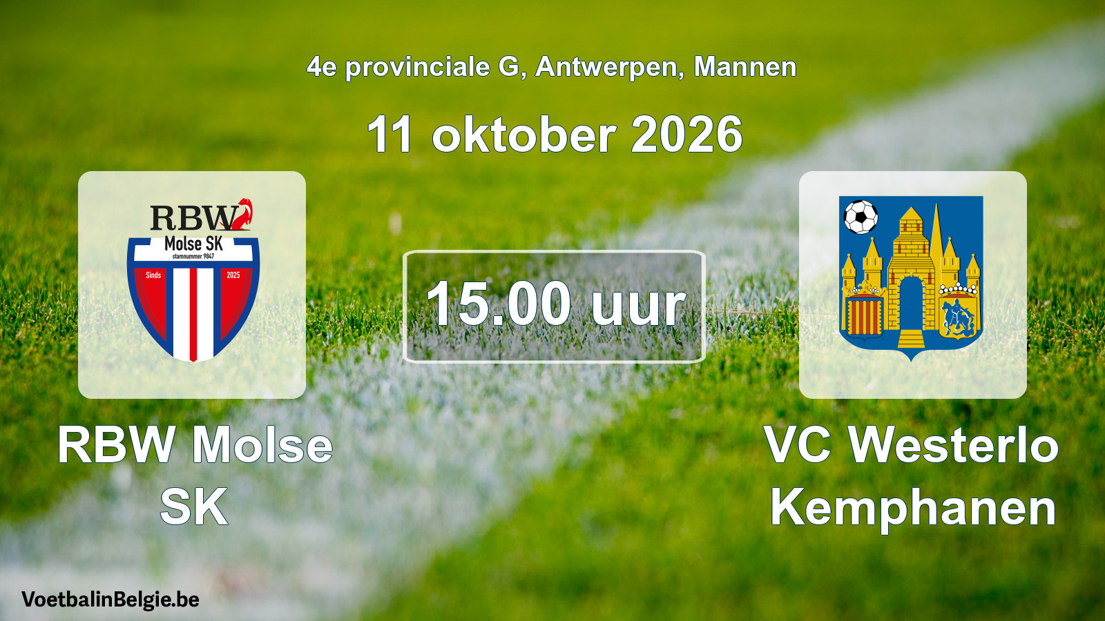 Geplande wedstrijd mannenvoetbal: RBW Molse SK - VC Westerlo Kemphanen (11 oktober 2026)