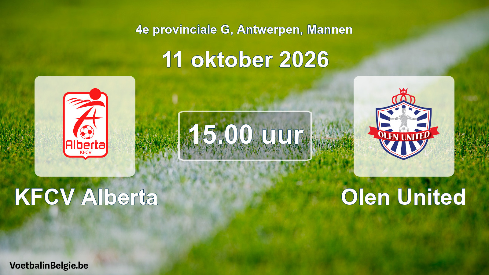 Geplande wedstrijd mannenvoetbal: KFCV Alberta - Olen United (11 oktober 2026)