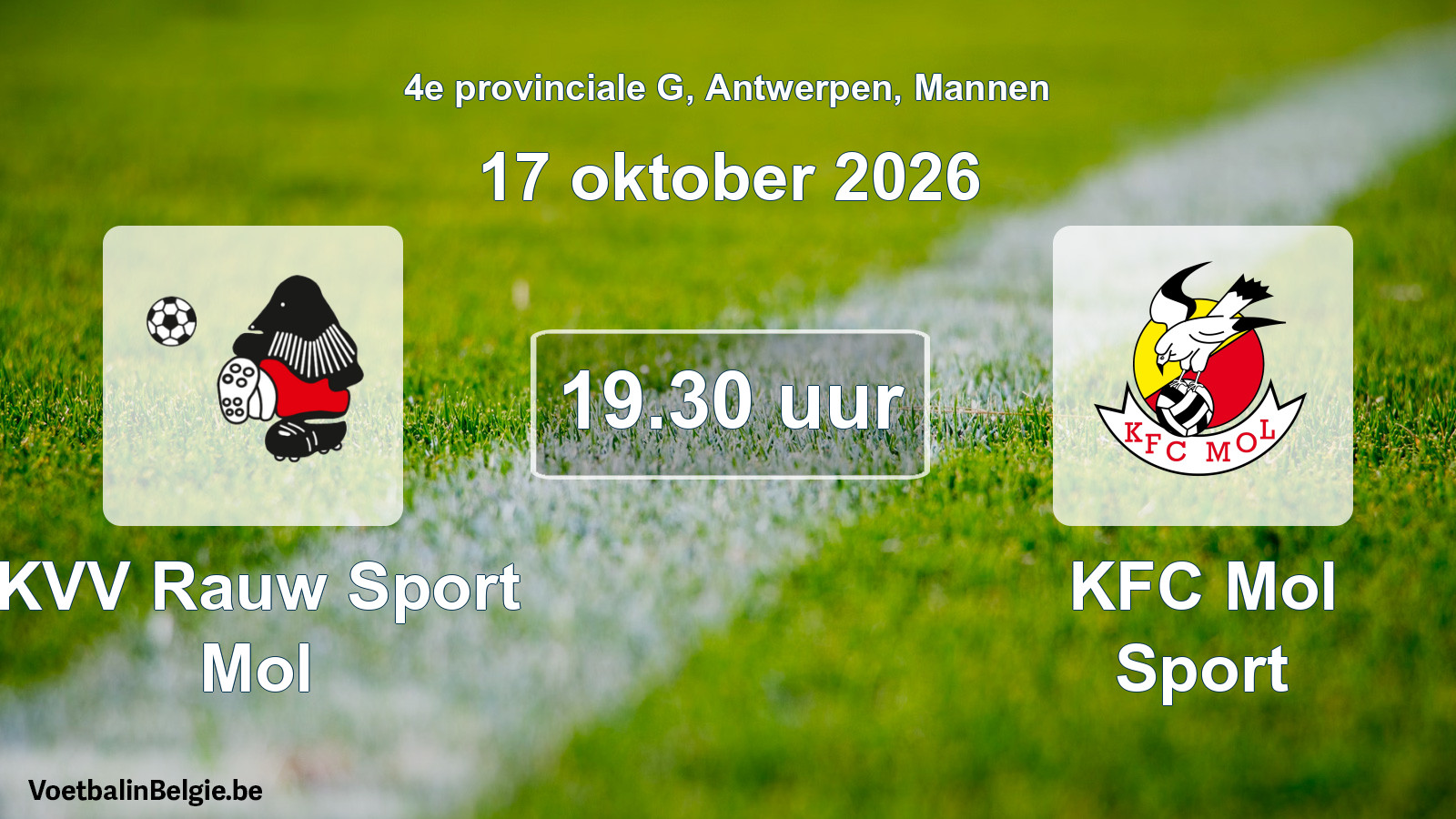 Geplande wedstrijd mannenvoetbal: KVV Rauw Sport Mol - KFC Mol Sport (17 oktober 2026)