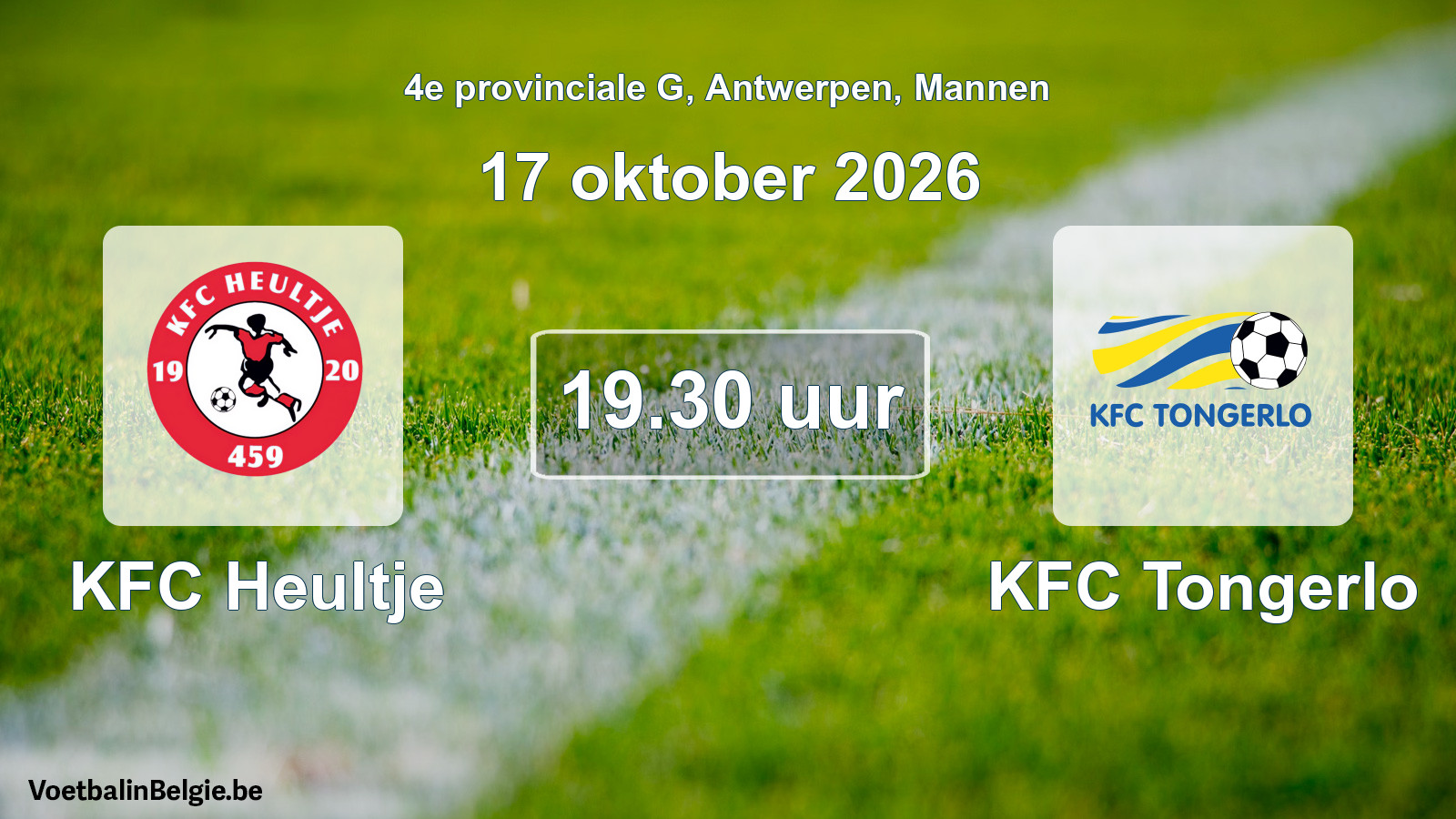 Geplande wedstrijd mannenvoetbal: KFC Heultje - KFC Tongerlo (17 oktober 2026)