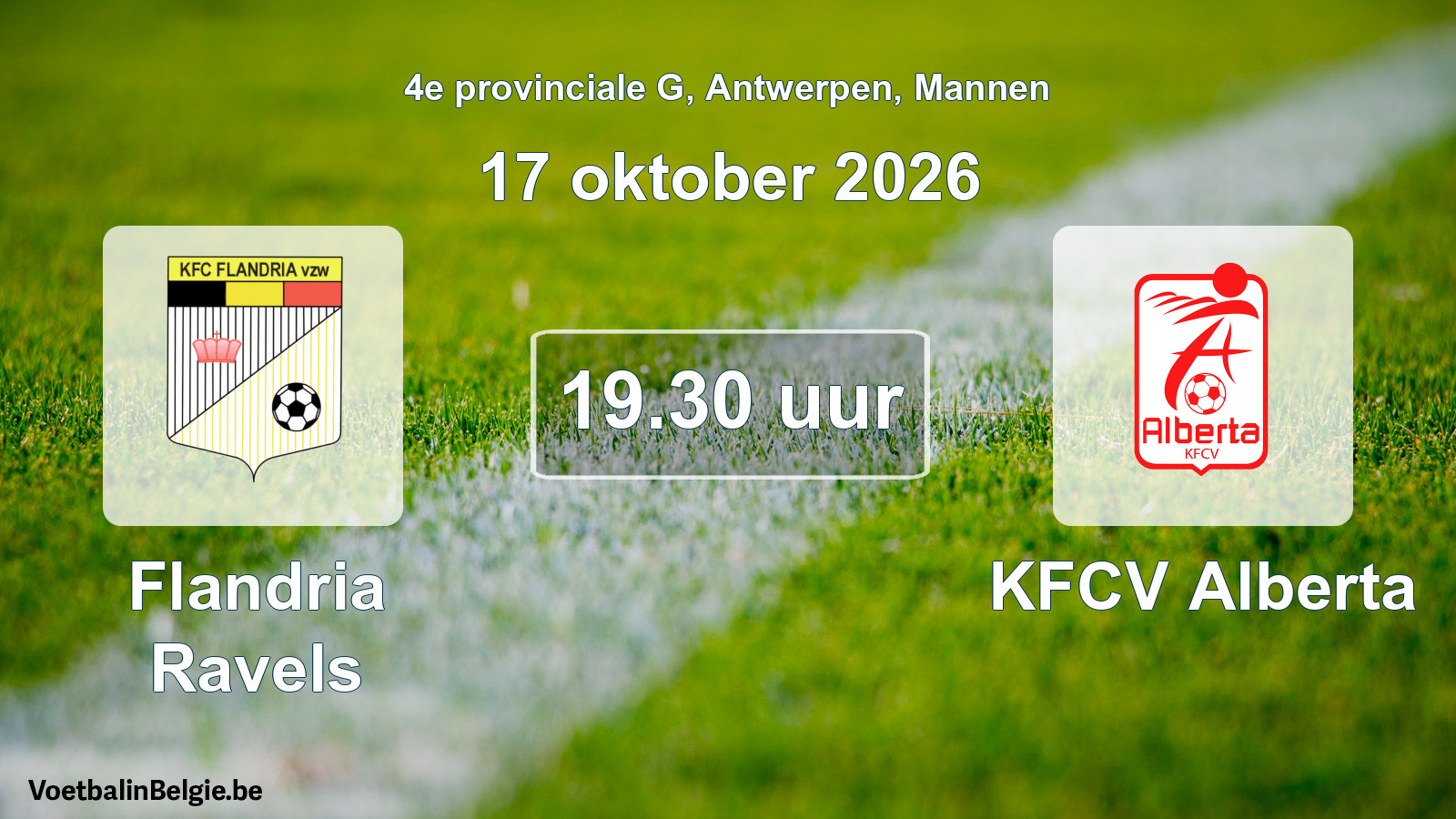 Geplande wedstrijd mannenvoetbal: Flandria Ravels - KFCV Alberta (17 oktober 2026)