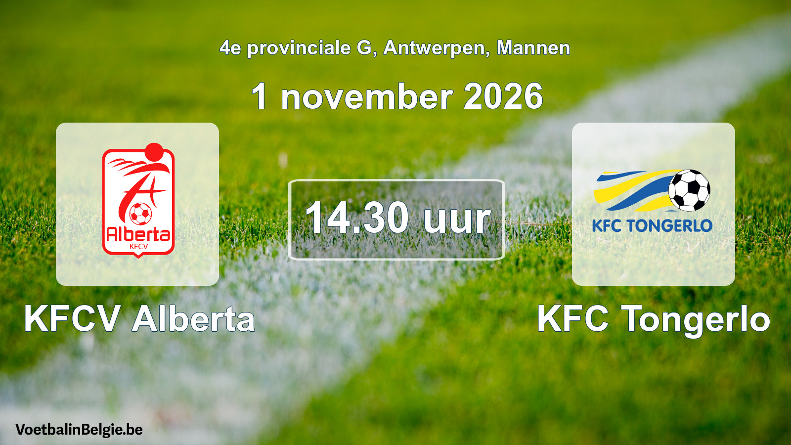 Geplande wedstrijd mannenvoetbal: KFCV Alberta - KFC Tongerlo (1 november 2026)