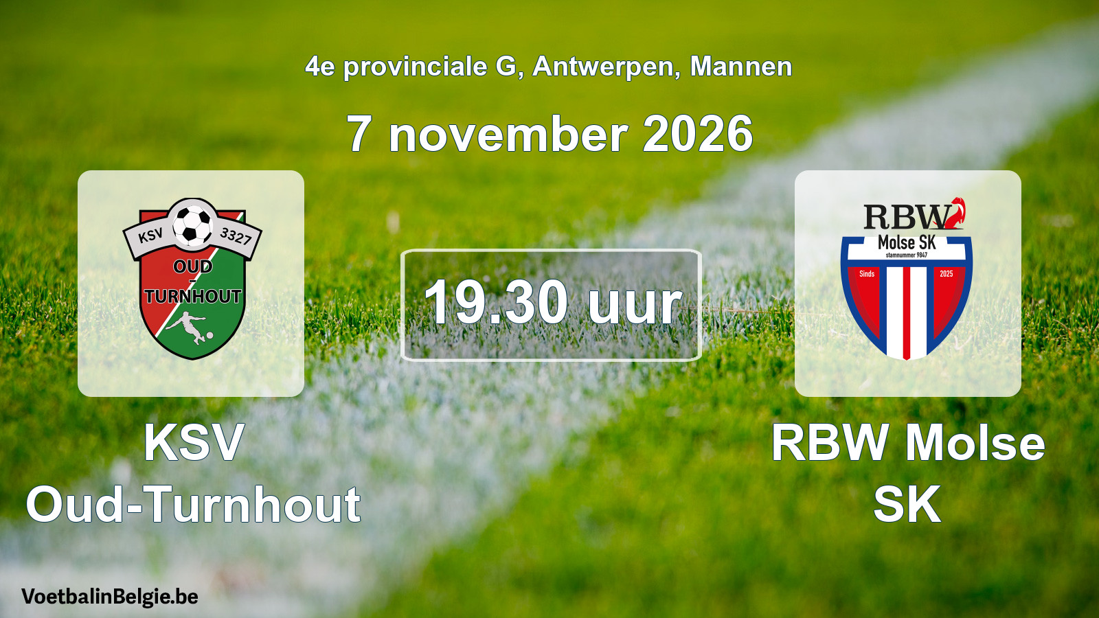 Geplande wedstrijd mannenvoetbal: KSV Oud-Turnhout - RBW Molse SK (7 november 2026)
