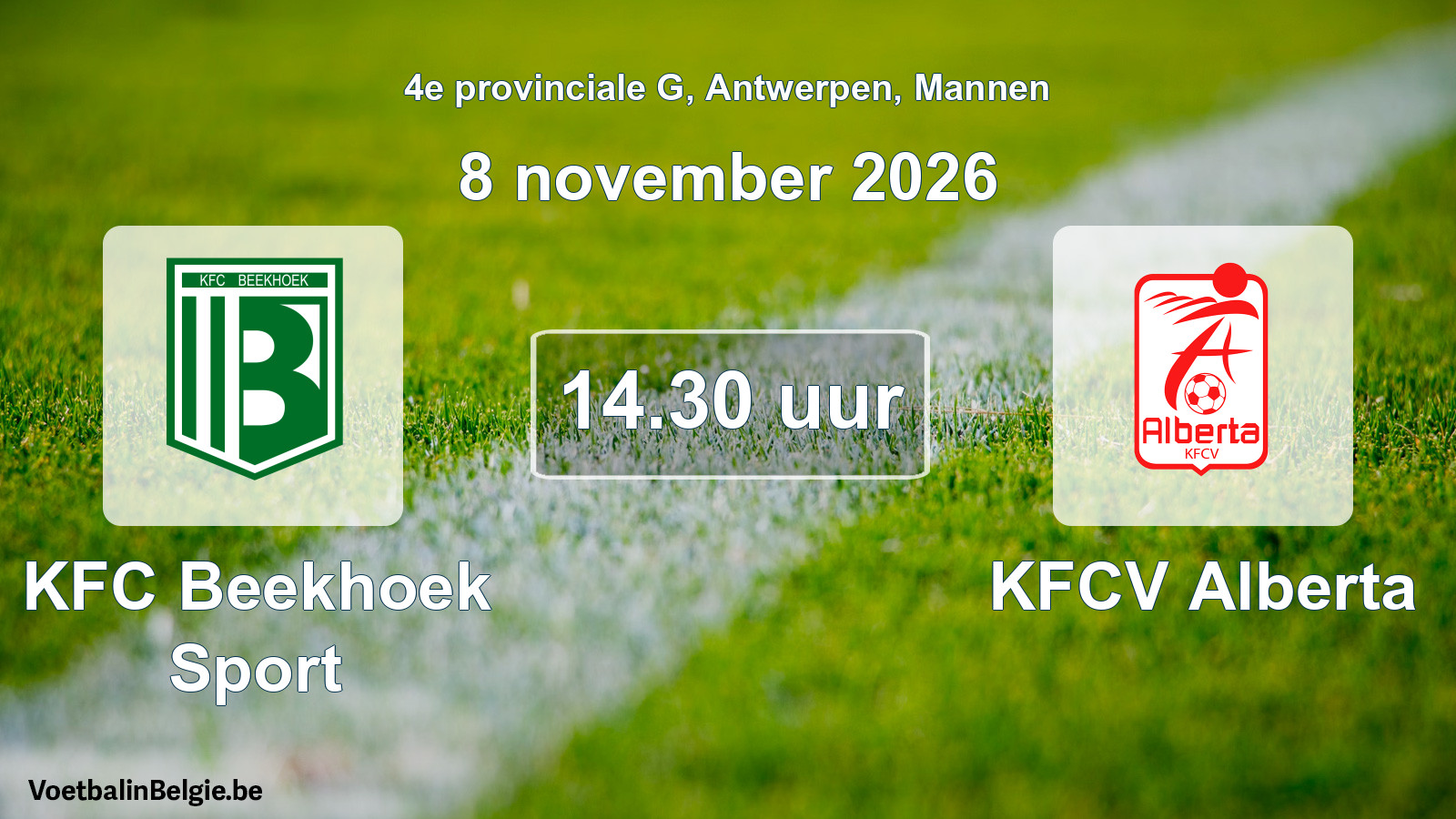 Geplande wedstrijd mannenvoetbal: KFC Beekhoek Sport - KFCV Alberta (8 november 2026)