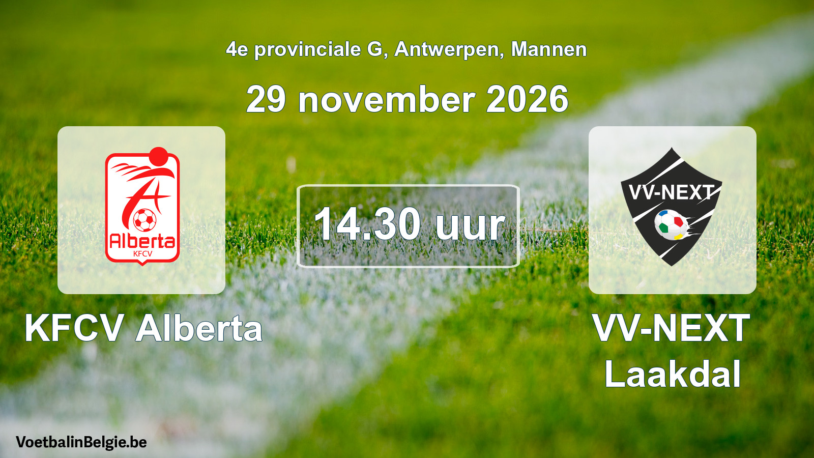 Geplande wedstrijd mannenvoetbal: KFCV Alberta - VV-NEXT Laakdal (29 november 2026)