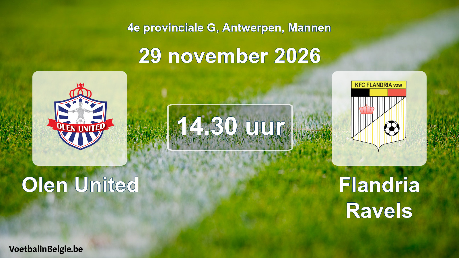 Geplande wedstrijd mannenvoetbal: Olen United - Flandria Ravels (29 november 2026)