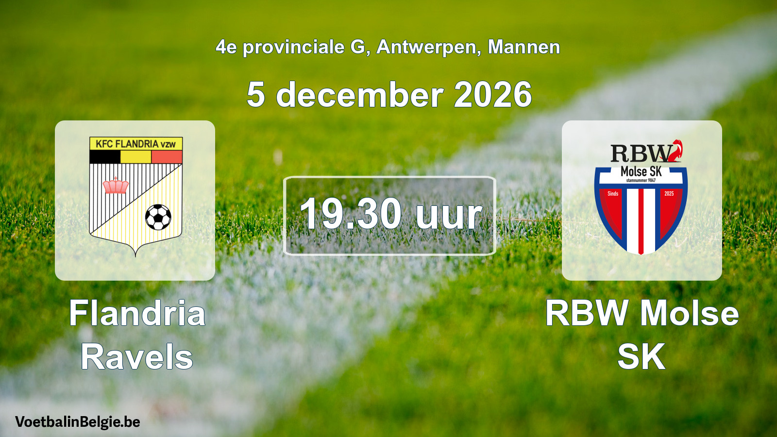 Geplande wedstrijd mannenvoetbal: Flandria Ravels - RBW Molse SK (5 december 2026)