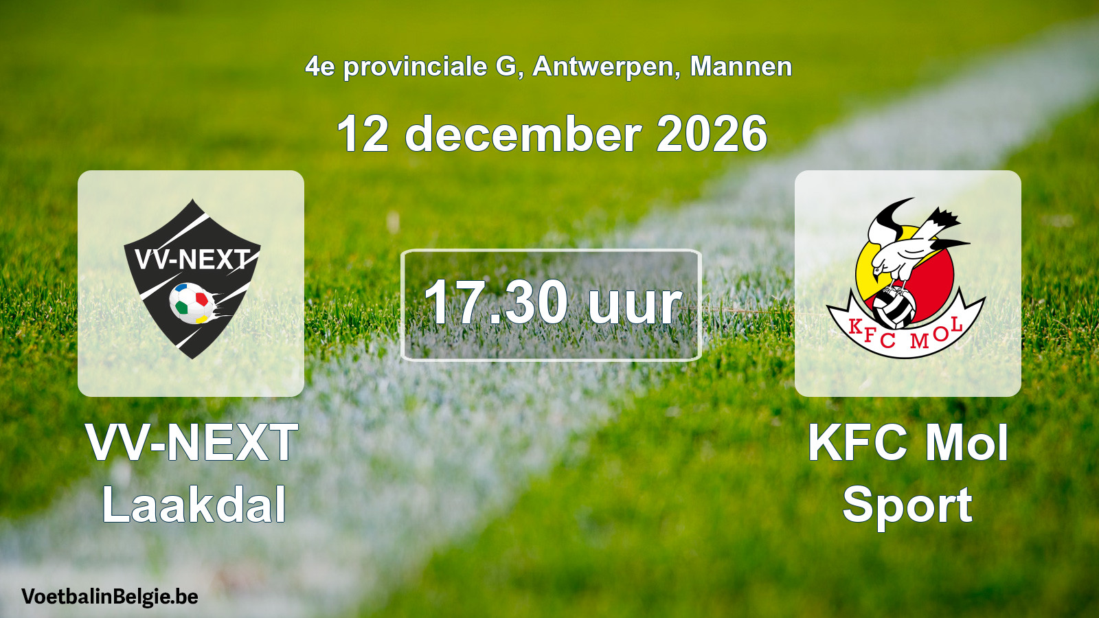 Geplande wedstrijd mannenvoetbal: VV-NEXT Laakdal - KFC Mol Sport (12 december 2026)