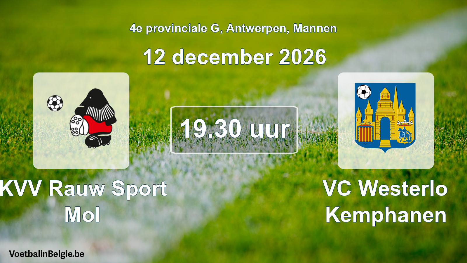 Geplande wedstrijd mannenvoetbal: KVV Rauw Sport Mol - VC Westerlo Kemphanen (12 december 2026)