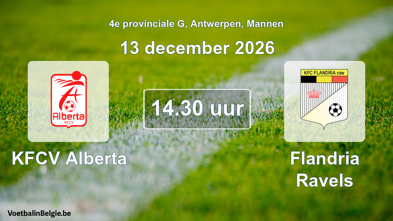 Geplande wedstrijd mannenvoetbal: KFCV Alberta - Flandria Ravels (13 december 2026)