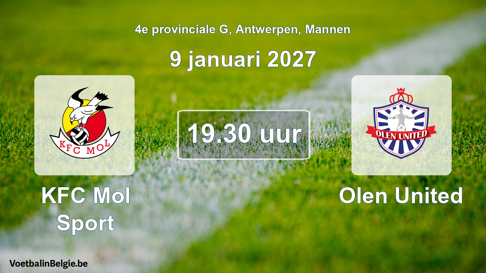Geplande wedstrijd mannenvoetbal: KFC Mol Sport - Olen United (9 januari 2027)