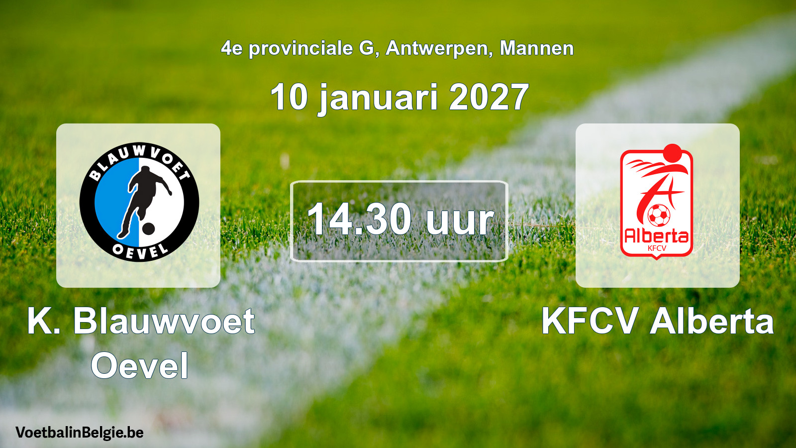 Geplande wedstrijd mannenvoetbal: K. Blauwvoet Oevel - KFCV Alberta (10 januari 2027)