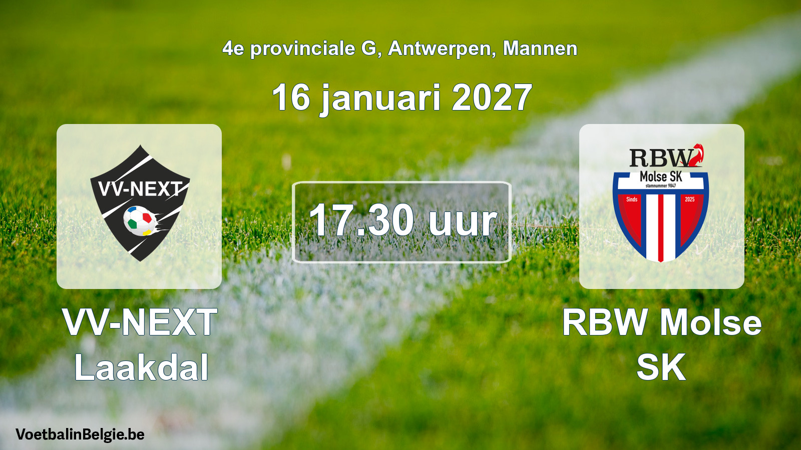 Geplande wedstrijd mannenvoetbal: VV-NEXT Laakdal - RBW Molse SK (16 januari 2027)