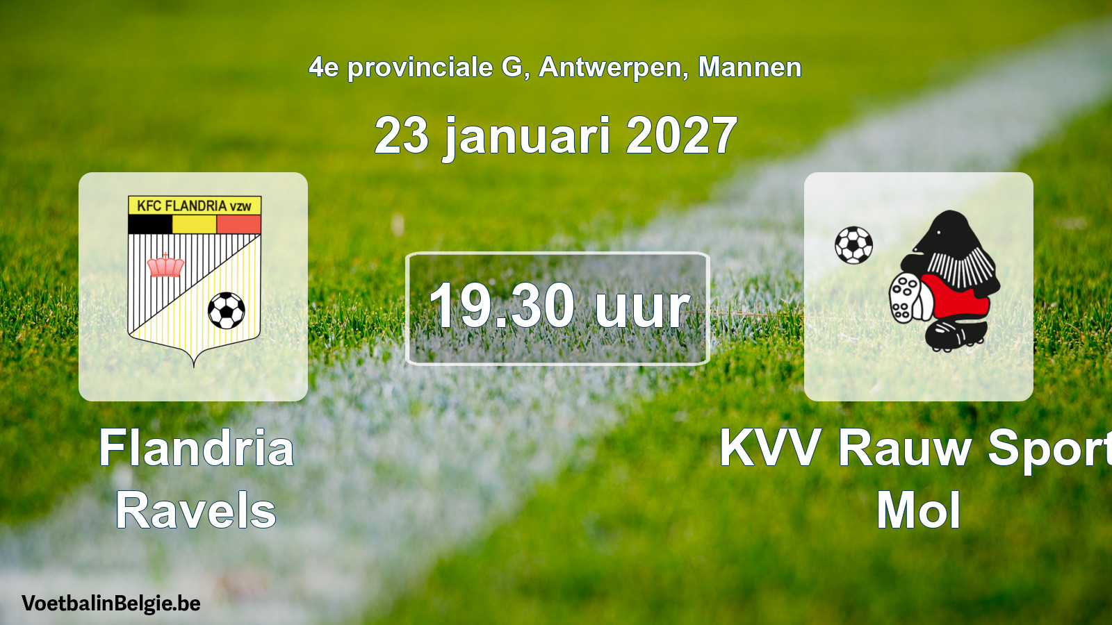 Geplande wedstrijd mannenvoetbal: Flandria Ravels - KVV Rauw Sport Mol (23 januari 2027)