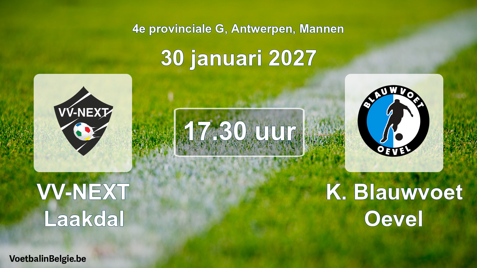 Geplande wedstrijd mannenvoetbal: VV-NEXT Laakdal - K. Blauwvoet Oevel (30 januari 2027)