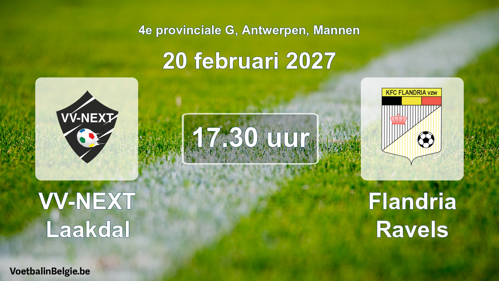 Geplande wedstrijd mannenvoetbal: VV-NEXT Laakdal - Flandria Ravels (20 februari 2027)