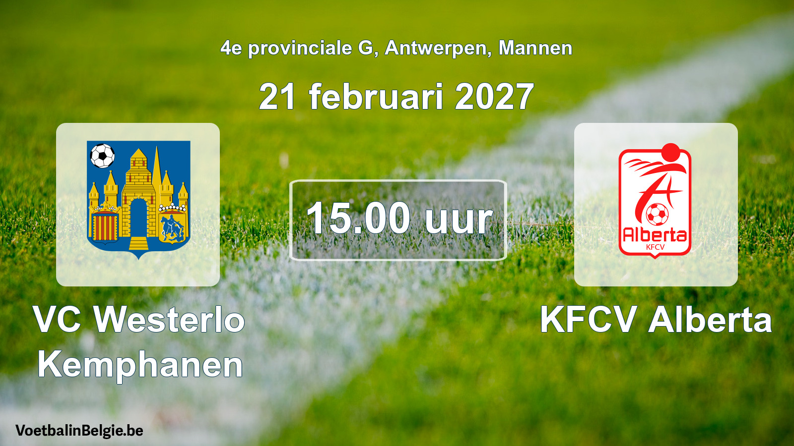 Geplande wedstrijd mannenvoetbal: VC Westerlo Kemphanen - KFCV Alberta (21 februari 2027)