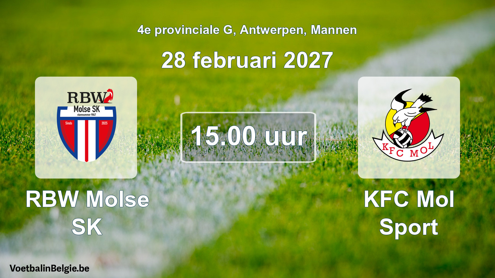 Geplande wedstrijd mannenvoetbal: RBW Molse SK - KFC Mol Sport (28 februari 2027)