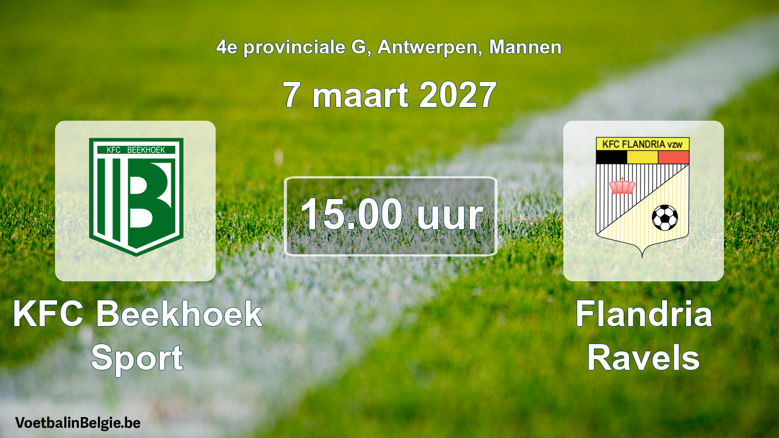 Geplande wedstrijd mannenvoetbal: KFC Beekhoek Sport - Flandria Ravels (7 maart 2027)