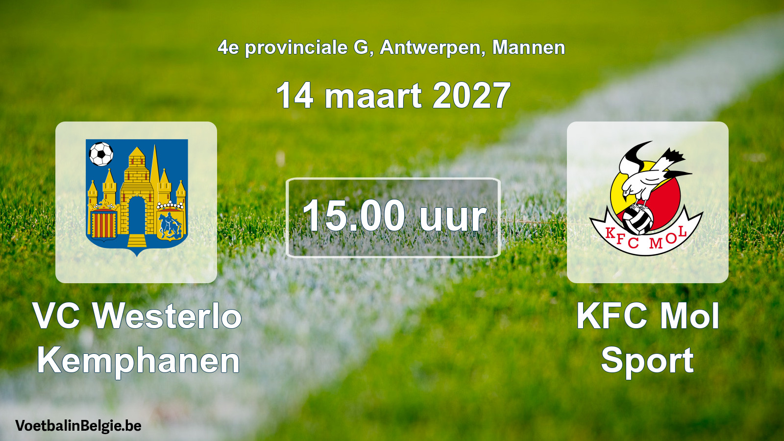 Geplande wedstrijd mannenvoetbal: VC Westerlo Kemphanen - KFC Mol Sport (14 maart 2027)