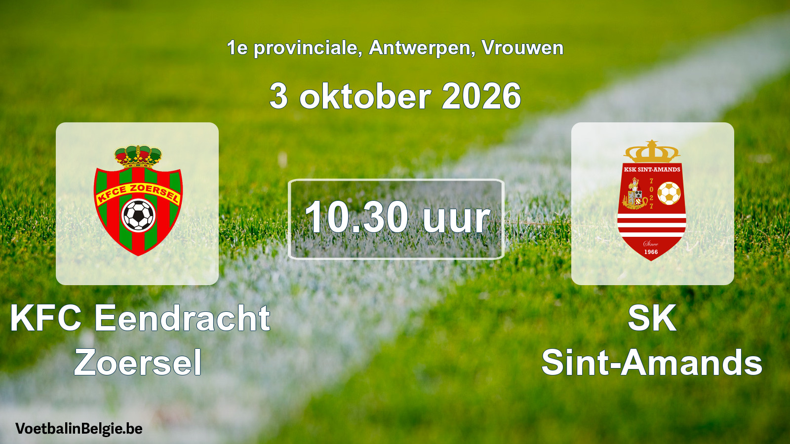 Geplande wedstrijd vrouwenvoetbal: KFC Eendracht Zoersel - SK Sint-Amands (3 oktober 2026)