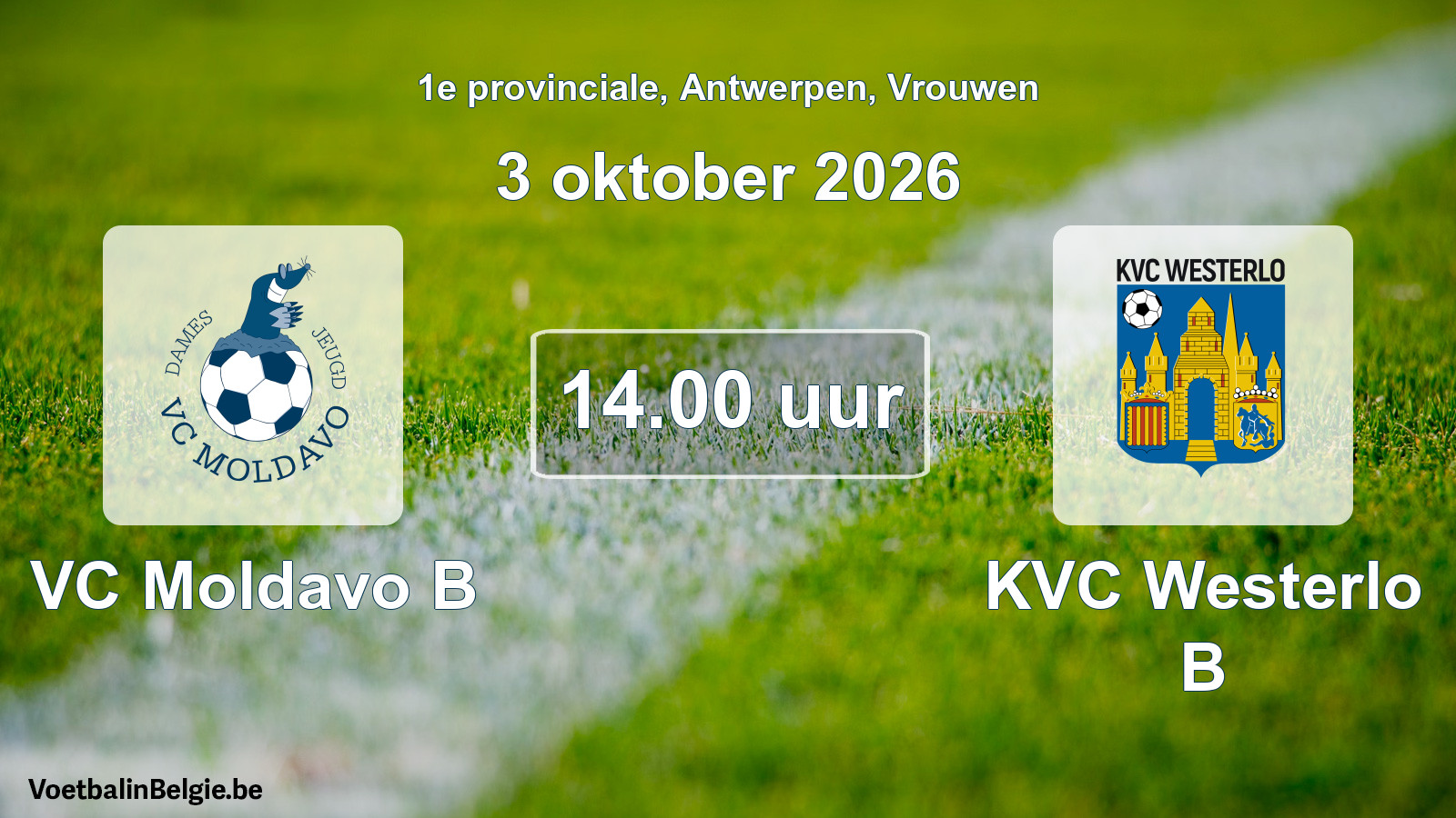 Geplande wedstrijd vrouwenvoetbal: VC Moldavo B - KVC Westerlo B (3 oktober 2026)