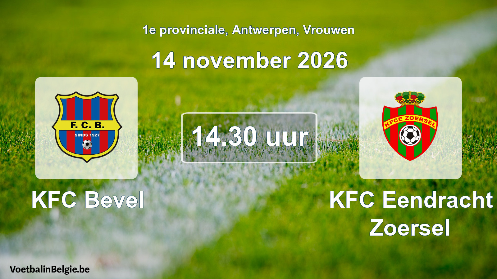 Geplande wedstrijd vrouwenvoetbal: KFC Bevel - KFC Eendracht Zoersel (14 november 2026)