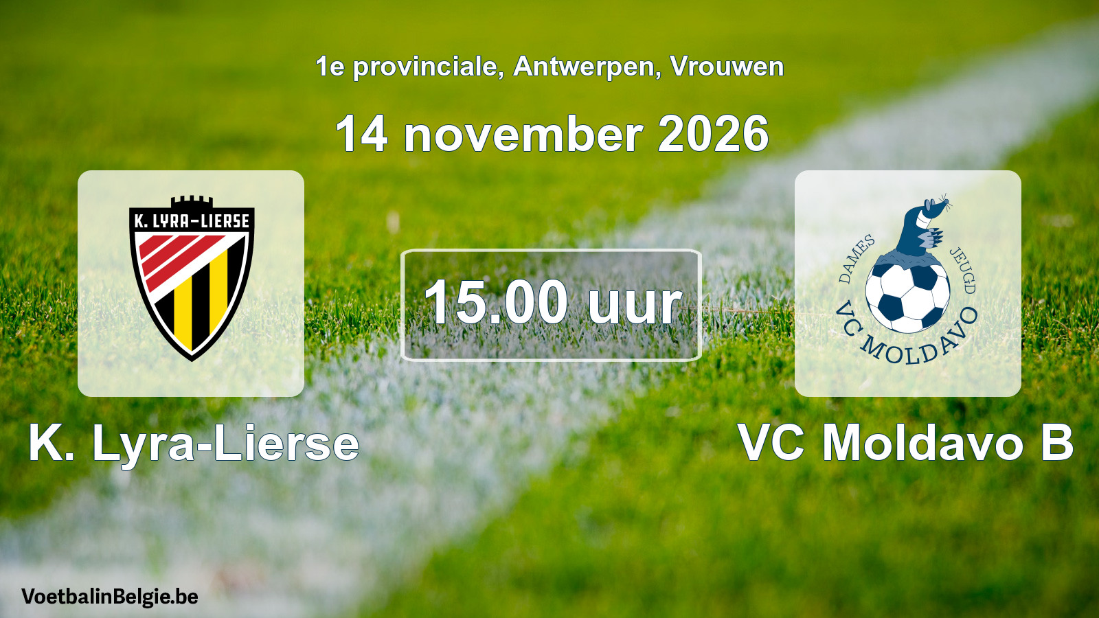 Geplande wedstrijd vrouwenvoetbal: K. Lyra-Lierse - VC Moldavo B (14 november 2026)