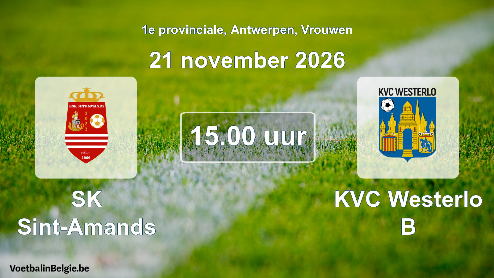 Geplande wedstrijd vrouwenvoetbal: SK Sint-Amands - KVC Westerlo B (21 november 2026)