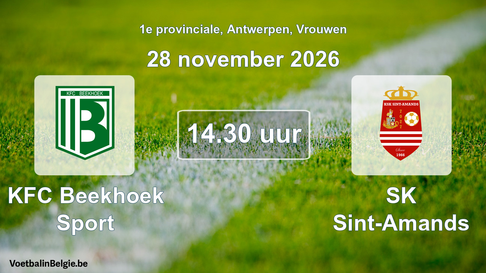 Geplande wedstrijd vrouwenvoetbal: KFC Beekhoek Sport - SK Sint-Amands (28 november 2026)