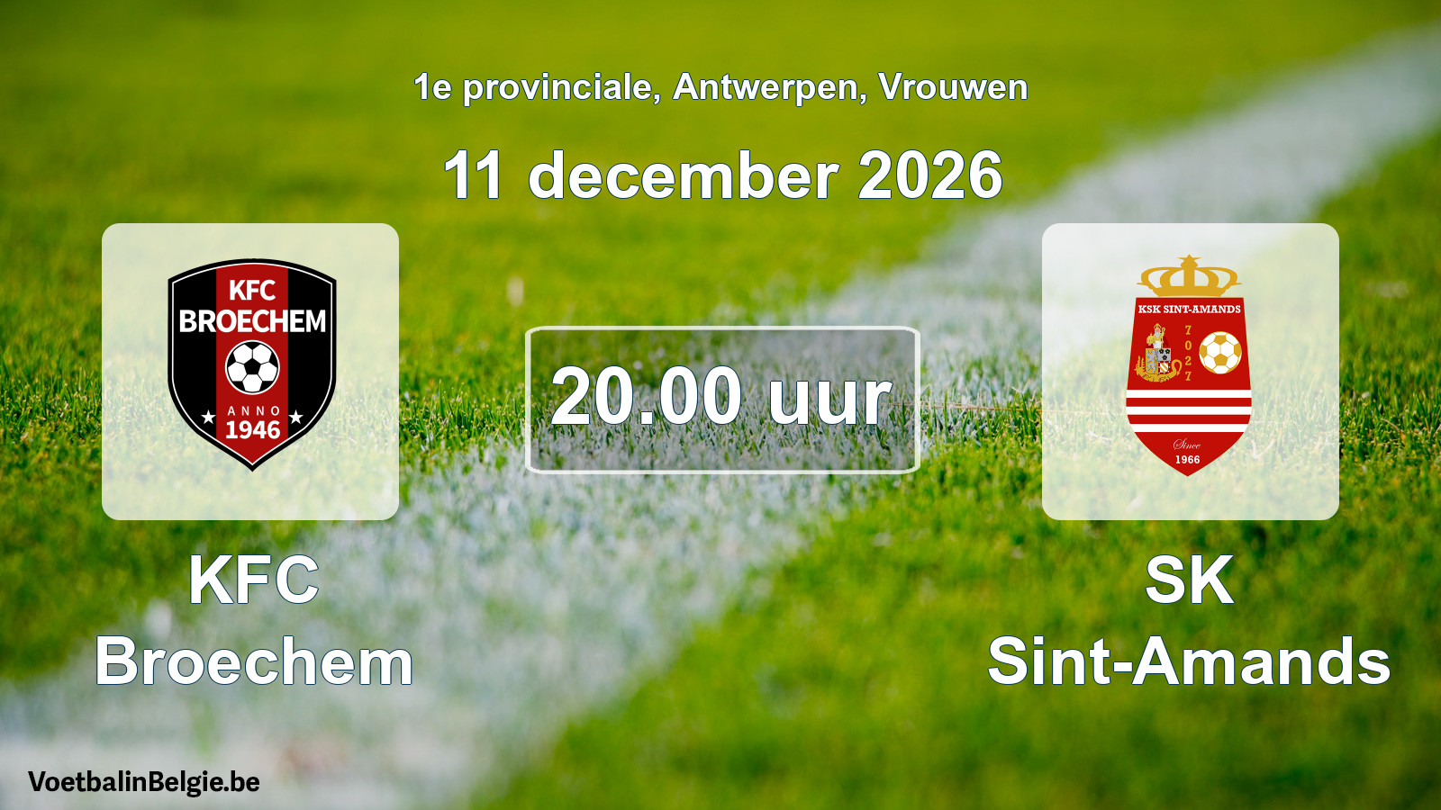 Geplande wedstrijd vrouwenvoetbal: KFC Broechem - SK Sint-Amands (11 december 2026)