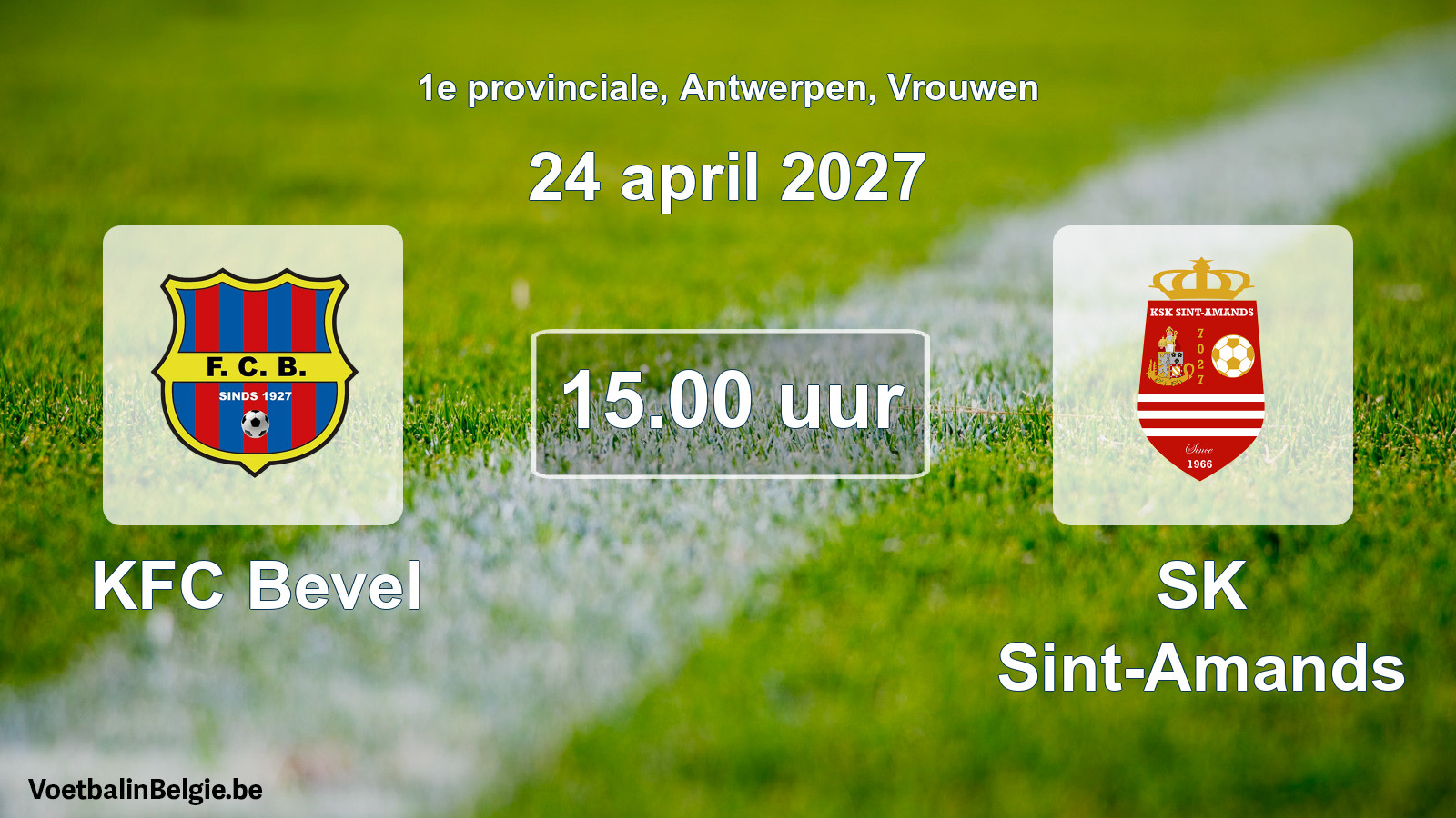 Geplande wedstrijd vrouwenvoetbal: KFC Bevel - SK Sint-Amands (24 april 2027)