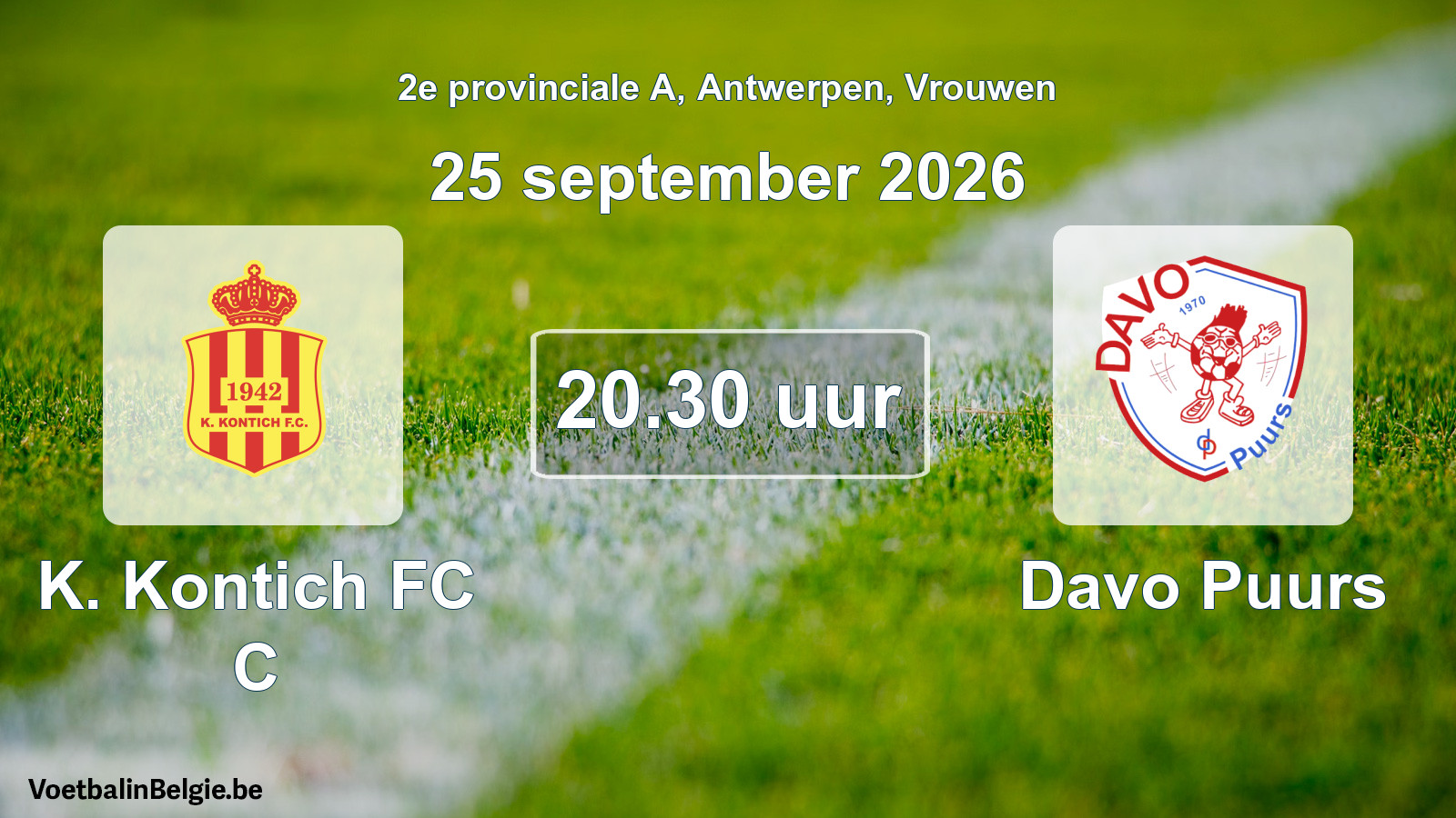 Geplande wedstrijd vrouwenvoetbal: K. Kontich FC C - Davo Puurs (25 september 2026)