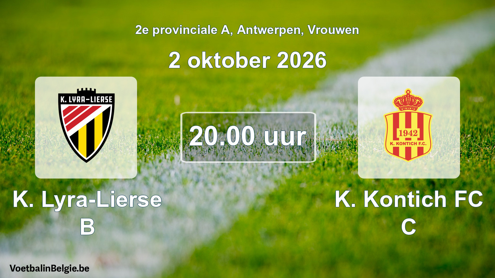Match prévu football femmes: K. Lyra-Lierse B - K. Kontich FC C (2 octobre 2026)