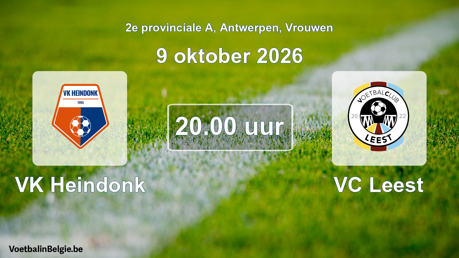 Geplande wedstrijd vrouwenvoetbal: VK Heindonk - VC Leest (9 oktober 2026)
