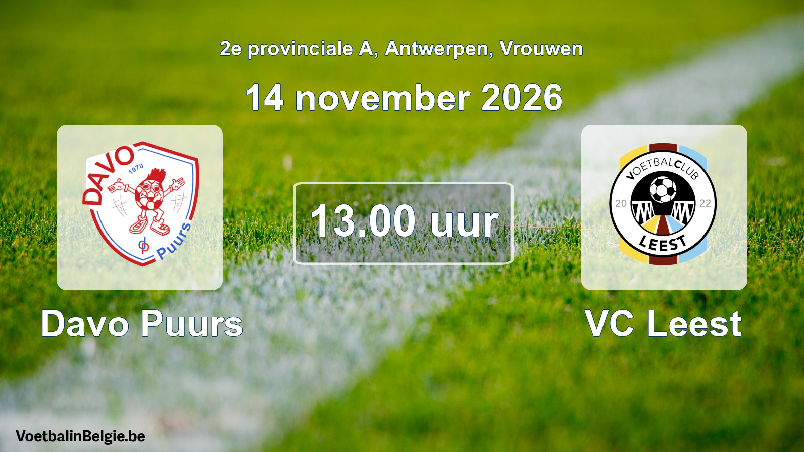 Geplande wedstrijd vrouwenvoetbal: Davo Puurs - VC Leest (14 november 2026)