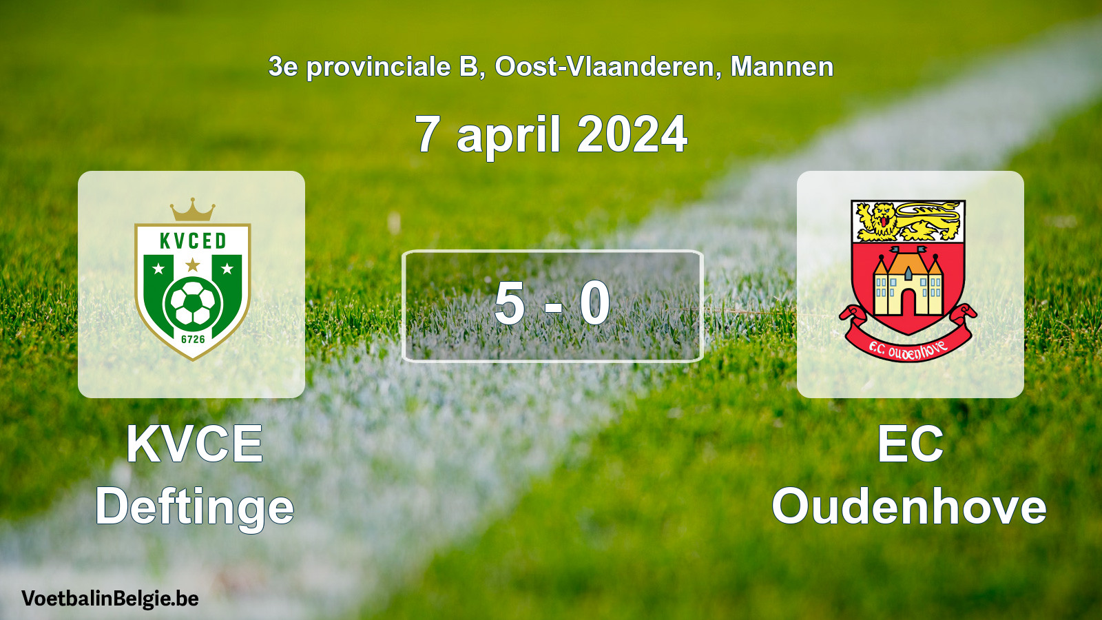 Gespeelde wedstrijd mannenvoetbal: KVCE Deftinge - EC Oudenhove 5 - 0 (7 april 2024)