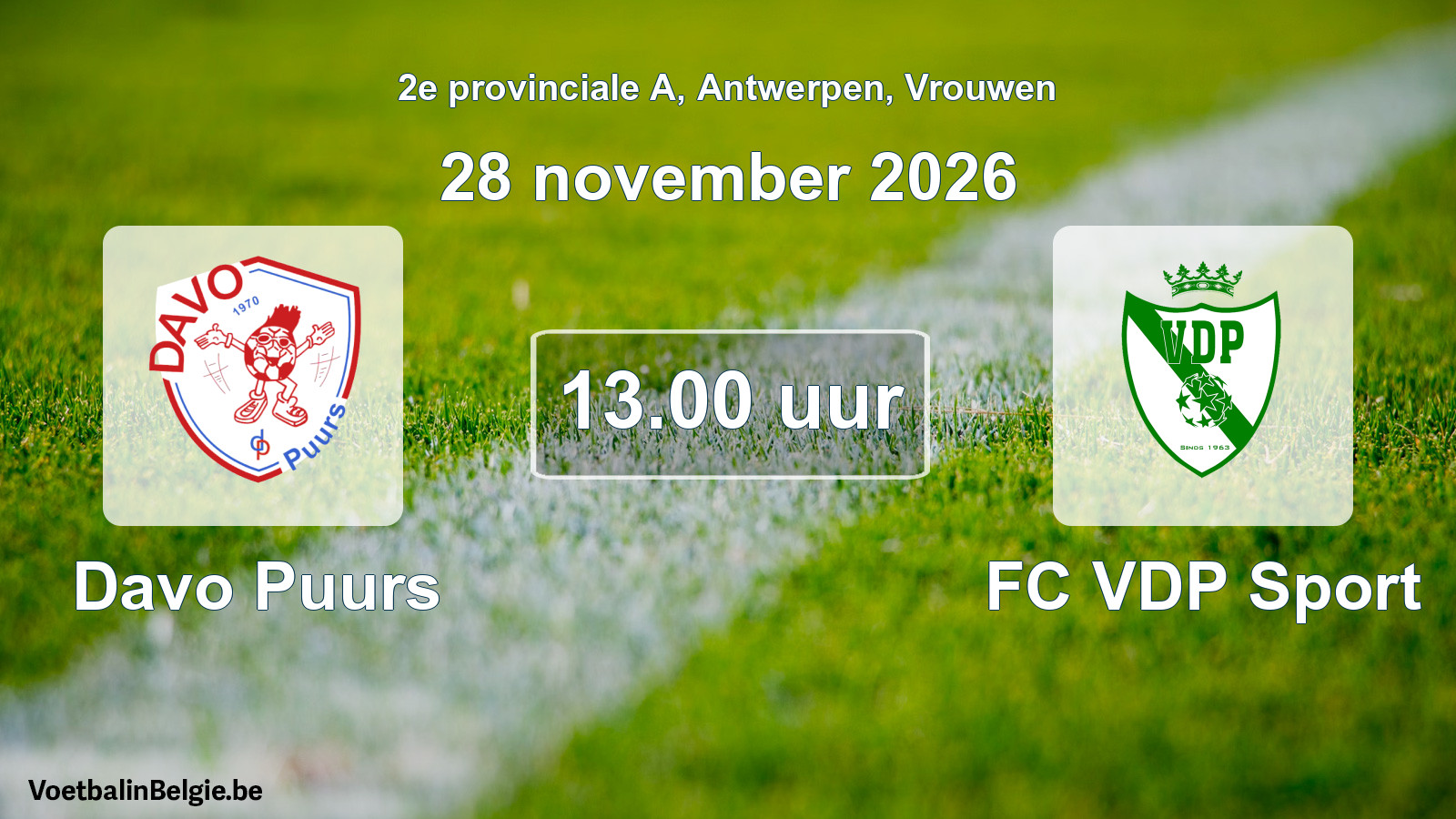 Geplande wedstrijd vrouwenvoetbal: Davo Puurs - FC VDP Sport (28 november 2026)