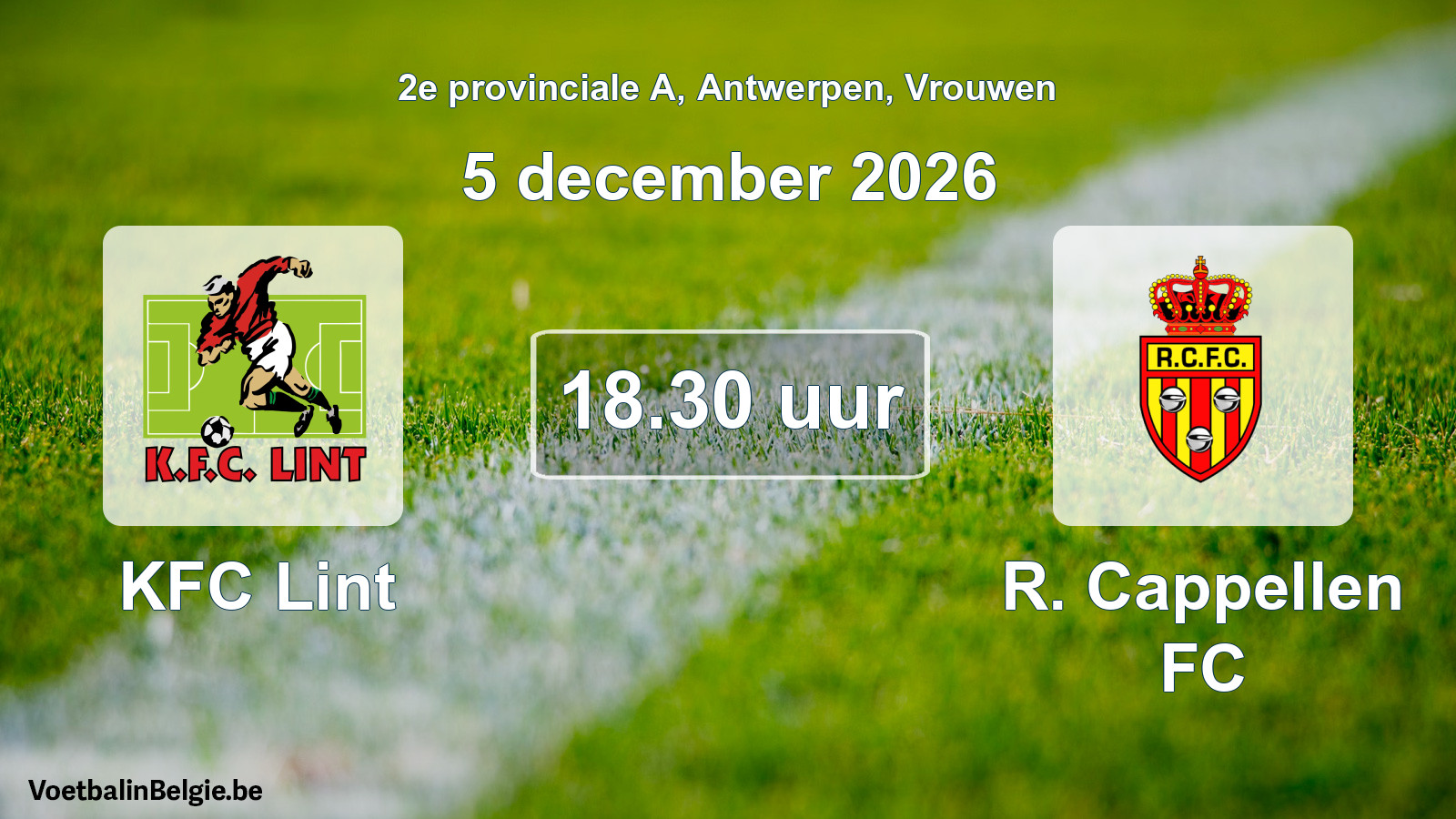 Geplande wedstrijd vrouwenvoetbal: KFC Lint - R. Cappellen FC (5 december 2026)